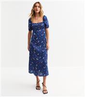 Women's Navy Floral Print Satin Midi Dress New Look