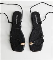 Women's Black Bridget Embellished Toe Post Tie Up Sandals Public Desire New Look