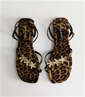 Women's Brown Lyrical Leopard Print Starfish Charm Sandals Public Desire New Look