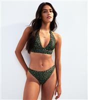 Women's Green Animal Print High Cut Hipster Bikini Briefs New Look