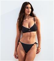 Women's Black Blanket Stitch Trim Tie Side Bikini Bottoms New Look