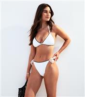 Women's White Blanket Stitch Trim Tie Side Bikini Bottoms New Look