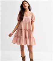 Women's Pink Textured Tiered Mini Smock Dress New Look
