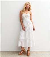 Women's White Pintuck Lace Trim Strappy Midi Dress New Look