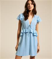 Women's Blue Crinkle Texture Flutter Sleeve Mini Dress New Look