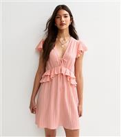 Women's Pink Crinkle Texture Flutter Sleeve Mini Dress New Look