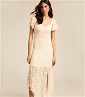 Women's Cream Asymmetric Hem Lace Midi Dress New Look
