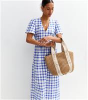 Women's Blue Gingham Check V-Neck Button Front Midi Dress New Look