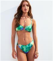 Women's Green Ombr Print Ring Detail Bikini Bottoms New Look