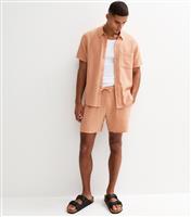 Men's Light Brown Relaxed Textured Cotton Shorts New Look