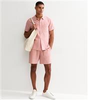 Men's Pink Relaxed Textured Cotton Shorts New Look