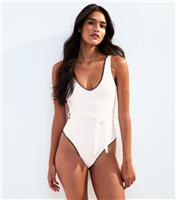 Women's Cream Blanket Stitch V-neck Swimsuit New Look