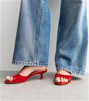 Women's Red Patent Kitten Heel Mules Vegan New Look