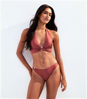 Women's Dark Pink Ring Detail Bikini Bottoms New Look