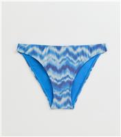 Women's Blue Metallic Thread Wave Pattern Hipster Bikini Bottoms New Look