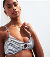 Women's Black Graphic Print Bikini Top New Look