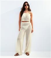 Women's Cream Ladder Stitch Beach Trousers New Look