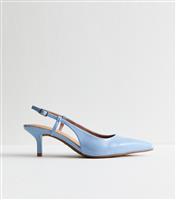 Women's Light Blue Faux Patent Leather Slingback Pumps Vegan New Look