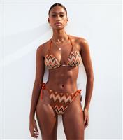 Women's Brown Patterned Tie Side Bikini Bottoms New Look