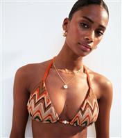Women's Brown Textured Halterneck Bikini Top New Look