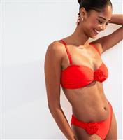 Women's Red Floral Applique Multi Strap Bikini Top New Look