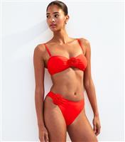 Women's Red Floral Applique Bikini Bottoms New Look