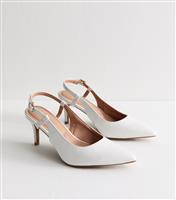 Women's Wide Fit White Faux Leather Slingback Court Shoes Vegan New Look
