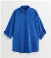 Women's Blue Textured Side Slit Beach Shirt New Look
