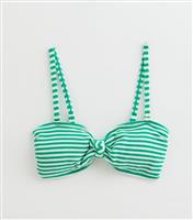 Women's Green Striped Bandeau Bikini Top New Look