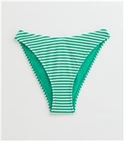 Women's Green Textured Stripe High Cut Bikini Bottoms New Look
