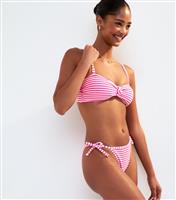 Women's Pink Striped Side Tie Bikini Bottoms New Look