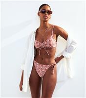 Women's Pink Starfish Print Ruched Crop Bikini Top New Look