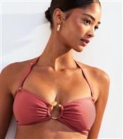 Women's Dark Pink Ring Detail Bandeau Bikini Top New Look