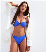 Women's Blue High Cut Hipster Bikini Briefs New Look