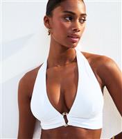 Women's Cream Textured Jersey Halterneck Bikini Top New Look