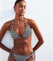 Women's Black Patterned Shirred Halterneck Bikini Top New Look