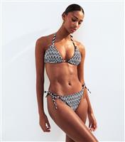 Women's Black Patterned Shirred Side Tie Bikini Bottoms New Look