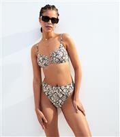 Women's Grey Snake Print Bikini Bottoms New Look
