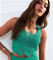 Women's Green Zig Zag Crochet Cover Up Crop Top New Look