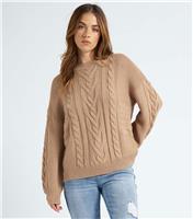 Women's Brown Cable Knit Crew Neck Jumper Urban Bliss New Look