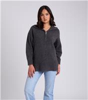 Women's Dark Grey Half Zip Oversized Jumper Urban Bliss New Look