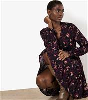 Women's Purple Leaf Print Mini Dress Apricot New Look