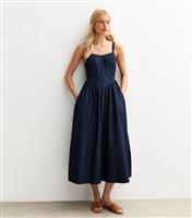 Women's Tall Blue Denim Flared Skirt Midi Dress New Look