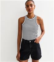 Women's Tall Black Denim Boyfriend Shorts New Look