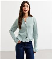 Women's Teal Blue Frill Hem Knitted Cardigan New Look