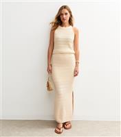 Women's Cream Knit Slit Hem Midi Skirt New Look