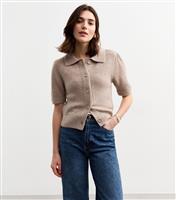 Women's Mink Button Up Short Sleeve Collared Cardigan New Look
