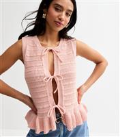 Women's Petite Light Pink Knit Tie Front Waistcoat New Look