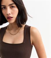 Women's Dark Brown Square Neck Compact Knit Vest New Look