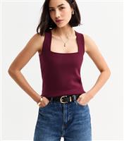 Women's Burgundy Square Neck Compact Knit Vest New Look